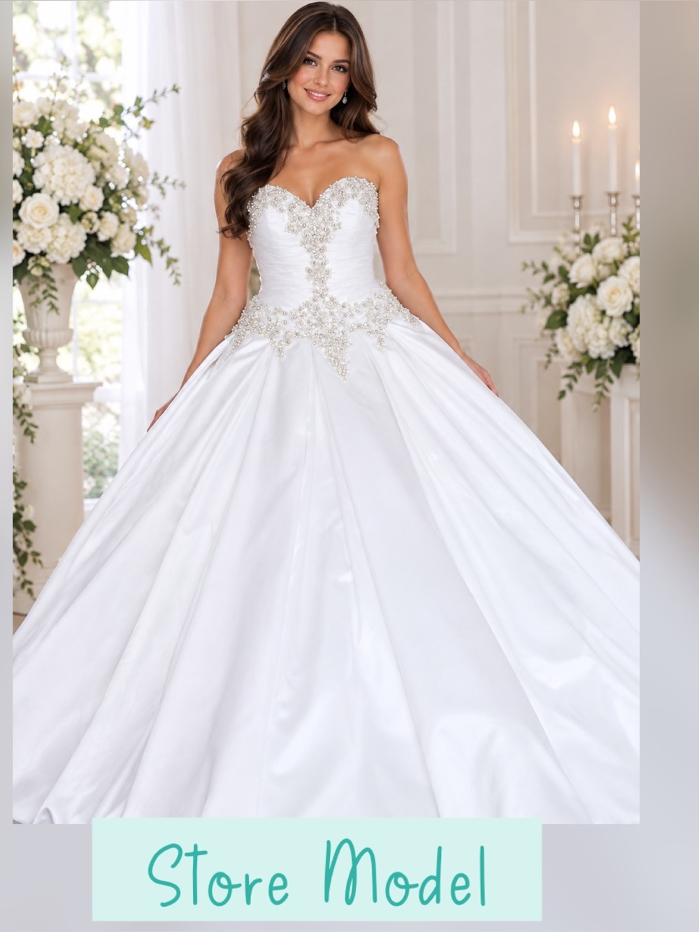 NEW WITH TAGS Strapless White Ball Gown Wedding Dress with Beaded Accents